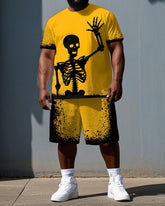 Even Bones Smile Inside Big & Tall Men's Happy Skull Print Short Sleeve T-shirt 2-Piece Set