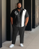 Men's Plus Size Business Casual Sports Graphic Bowling Short Sleeve Shirt Pants Set