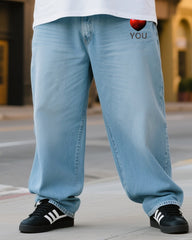 Big & Tall Men's Color Print JESUS Love Me T-Shirt Denim Pants Suit