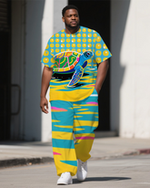 Big Guy's Animal World Sea Turtles Cartoon Printed Laid Back Short Sleeve T-shirt Pants Set