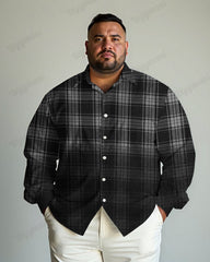 Classic Check Gradient Long Sleeve Lapel Shirt Men's Plus Size