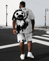 Big & Tall Men's Ink Splash Simple Elf Back Print Outdoor Short-Sleeve T-shirt and Shorts Set