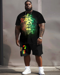 Men's Big and Tall Reggae Contrast Lion T-Shirt Shorts Set