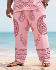 Big & Tall Men's Holiday Style Paisley Printed Short Sleeve Shirt Pants Suit