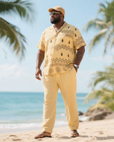 Big & Tall Men's Holiday Style High Luxury Teardrop Paisley Print Short Sleeve Shirt Pants Suit