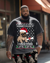 Men's Plus Size Pet Dog Christmas Short Sleeve Shorts Set