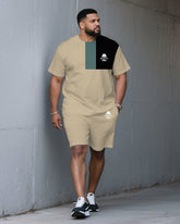 Big & Tall Men Summer Simple Khaki Color Design Crewneck Short-sleeved T-shirt Shorts Suit