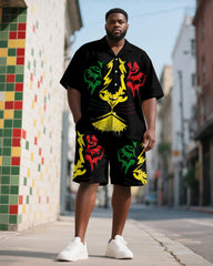 Men's Plus Size Juneteenth Tiger Tree Of Life Print Shirt Shorts Suit