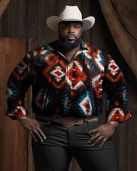 Men's Plus Size Western Style Long Sleeve Shirt and Pants 2-Piece Set