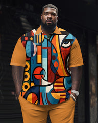 Colored Irregular Puzzle Printed Large Men's Short Sleeved Shirt Set