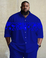 Big Men's Vintage Pattern Stitching Long Sleeve Lapel Shirt 2-piece Set