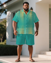 Men's Plus Size Green & Yellow Photon Print Short Sleeve Shirt Shorts Suit