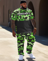 Men's plus size hip-hop style short-sleeved trousers two-piece set