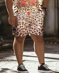Leopard Print Oversized Polo Men's Short Sleeved Set