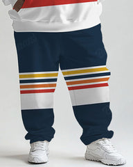 Men's Daily Casual Three Color Stripe Print Big and Tall Hoodie Set