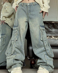 Women's Plus Size Vintage Washed Fare Loose Jeans