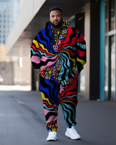 Men's Large Size Line Color Hoodie Set of Two