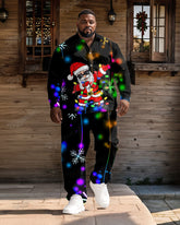 Men's Plus Size Santa Neon Print Long Sleeve Shirt Trousers Suit