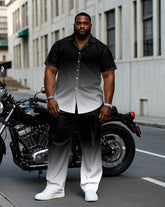 Men's Plus Size Black & White Gradient Business Short Sleeve Shirt Trousers Suit