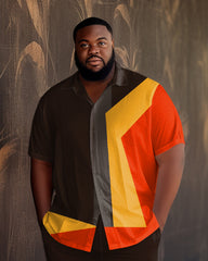 Men's Plus Size Color Matching Short Sleeve 2 Piece Walking Suit