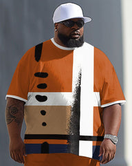 Men's Large Casual Colorblock Printed T-shirt Pants Suit