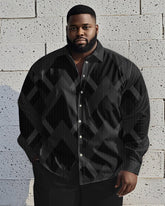 Men's Plus Size Business Black Gray Diamond Geometric Print Long Sleeve Shirt