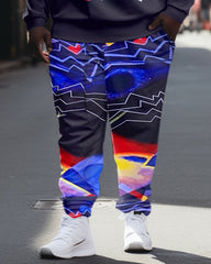 Men's Plus Size Casual Hip Hop Sound And Vision Hoodie Two Piece Set