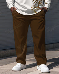 Men's Brown Lion Print Polo Top Zip Trousers Suit