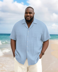 Men's Plus Size Daily Solid Color Short Sleeve Bamboo Hemp Texture Shirt