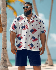 Big Men's Summer Independence Day Flag Print Shirt Shorts Set