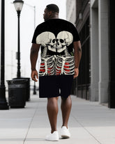 Love Never Dies Big & Tall Men's Couple Skull Back Print Short Sleeve T-shirt 2-Piece Set