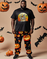 Halloween Personality Pumpkin Skull Print Short Sleeve T-shirt Plus Size Men's Suit