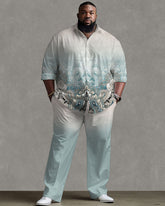 Men's Plus Size Daily Casual Retro Gradient Pattern Long Sleeve Shirt Trousers Suit