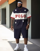 Men's Plus Size Color Matching POLA Two-Piece Set