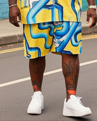 Men's Plus Size High Tone Tube Print Short Sleeve Shirt Shorts Suit
