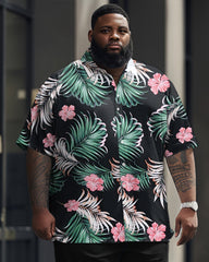 Men's Plus Size Business Casual Floral Plant Printed Short Sleeve Shirt Suit