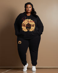Women's Large Size Tracksuit Letter Print Hoodie Sweatpants Set