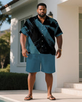 Men's Plus Size Ink-throwing Art Black & Blue Short-sleeved Shirt Shorts Suit