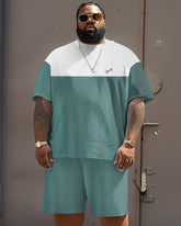 Men's Plus Size Casual Simple Color Block Printed T-shirt Shorts Suit