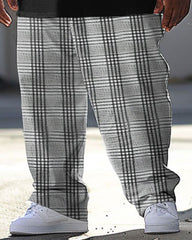 Men's Large Simple Plaid Patchwork Printed T-Shirt Pants Suit