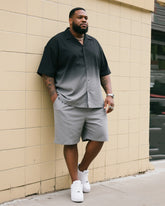 Big Men's Black Gradient Gray Short Sleeve Shirt Shorts Suit