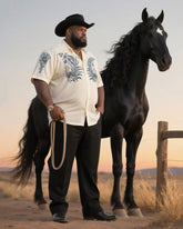 Big & Tall Men's Daily Leisure Western Style Simple Flower-Short Sleeve Shirt Pants Suit