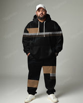 Men's Daily Casual Black Colorblock Stripe Print Big & Tall Hoodie Set