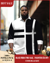 Men's Large Size Colorblock Stripe Lapel Long Sleeve Shirt