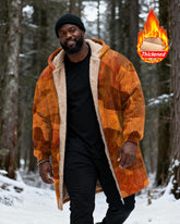 Big & Tall Men's Hunting Style Orange Brown Camouflage Print Velvet Thickened Long Hooded Coat