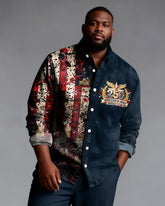 Big & Tall Men's US 250 Anniversary Splash Ink Flag Print Long Sleeve Shirt