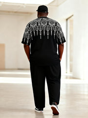 Big & Tall Men's Black And White Geometric Ethnic Print T-Shirt Pants Set