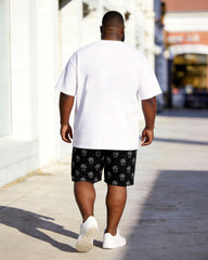 Big & Tall Men's Hand Gesture Eye Palm Print Round Neck Short Sleeve T-shirt Shorts Set