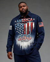 Big & Tall Men's US 250 Anniversary Splash Ink Flag Print Long Sleeve Shirt