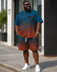 Big & Tall Men’s Gradient Letter-Print Crew-Neck Short-Sleeve T-Shirt And Shorts Set